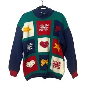 Vintage Colorblock Colorful Patchwork Christmas Sweater L